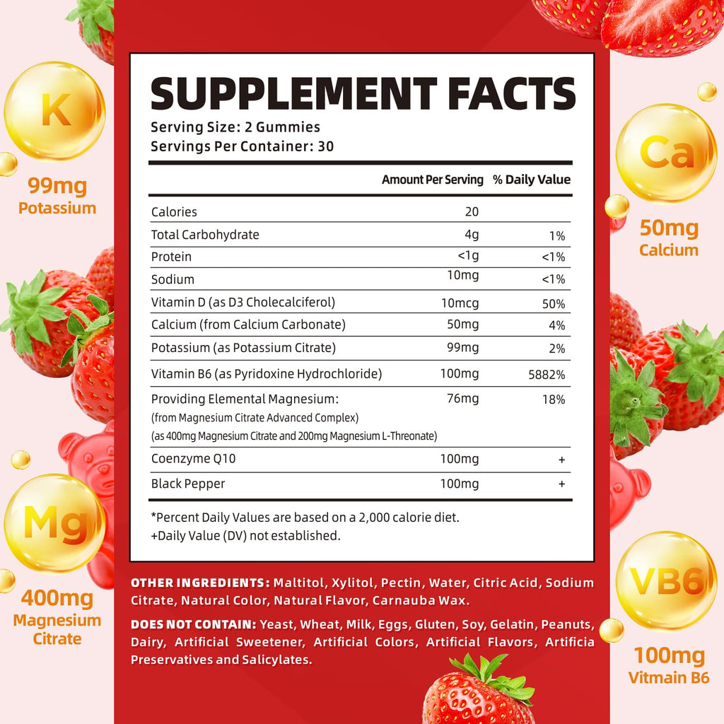 softbear Potassium & Magnesium Gummies for Adults — Sugar-Free Vegan, 60 Gummies