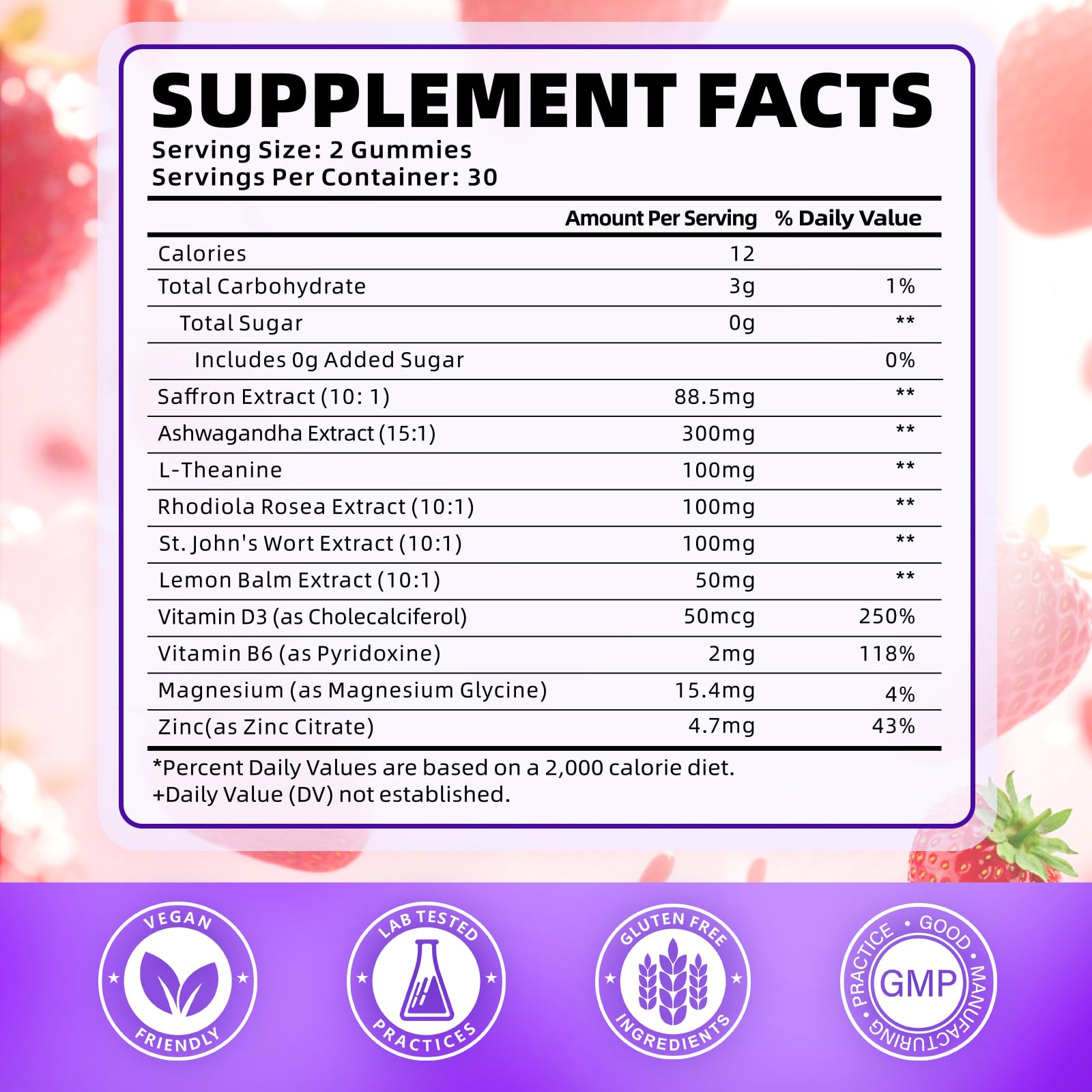 Softbear Saffron Gummies for Kids & Adults – 10-in-1 Organic Saffron, 88.5mg, Sugar Free, Non-GMO, Strawberry, 60 Count