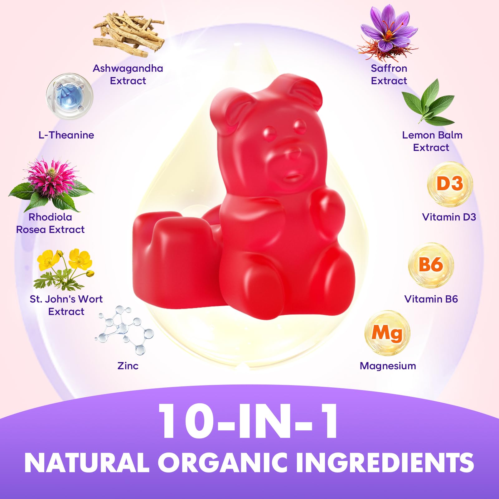 Softbear Saffron Gummies for Kids & Adults – 10-in-1 Organic Saffron, 88.5mg, Sugar Free, Non-GMO, Strawberry, 60 Count