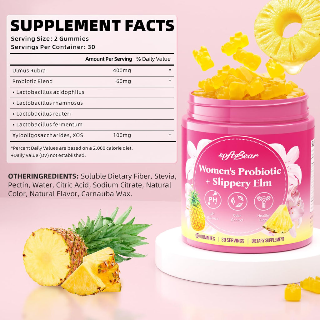 Softbear Women's Probiotic Slippery Elm Gummies – pH Balance & Flora Health