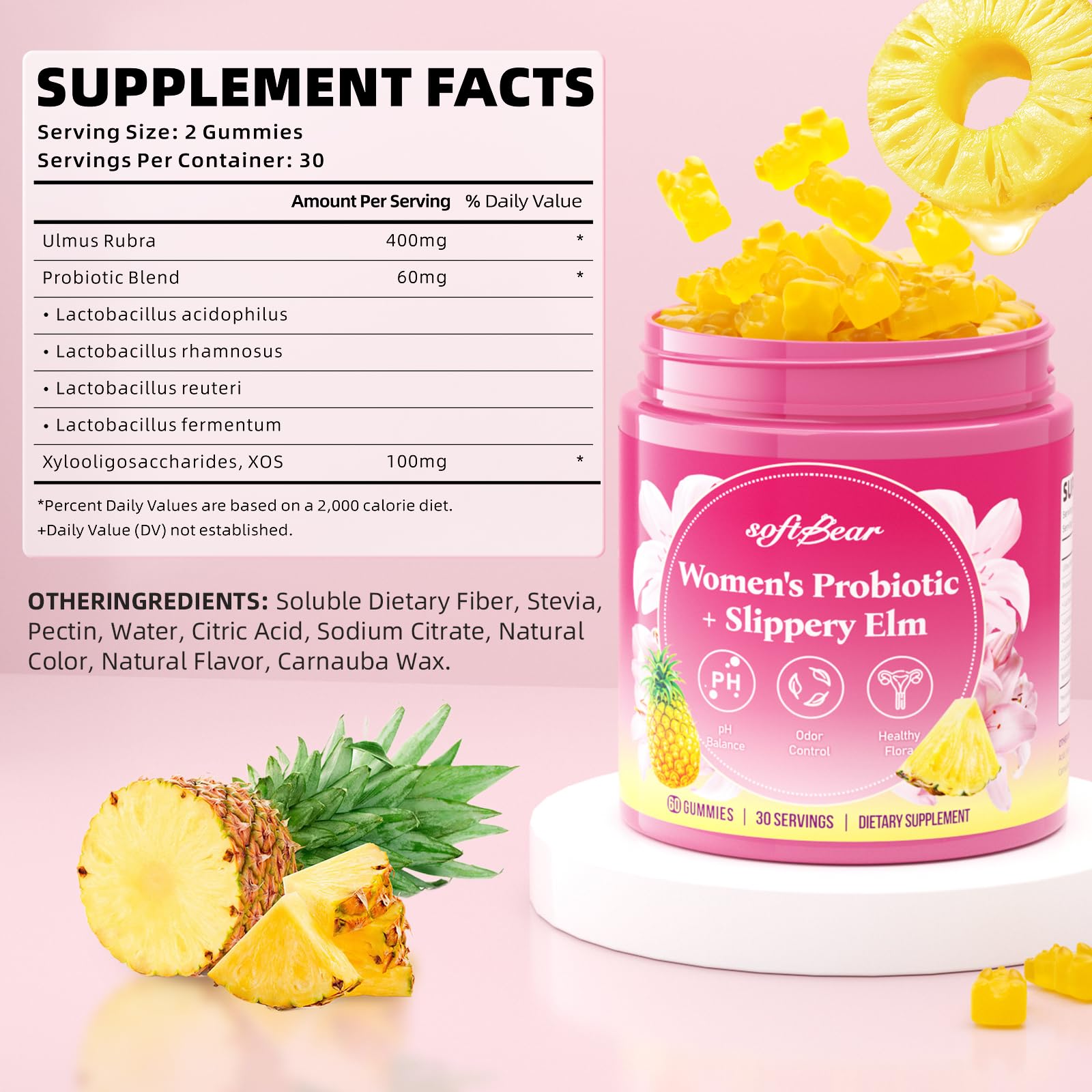 Softbear Women's Probiotic Slippery Elm Gummies – pH Balance & Flora Health