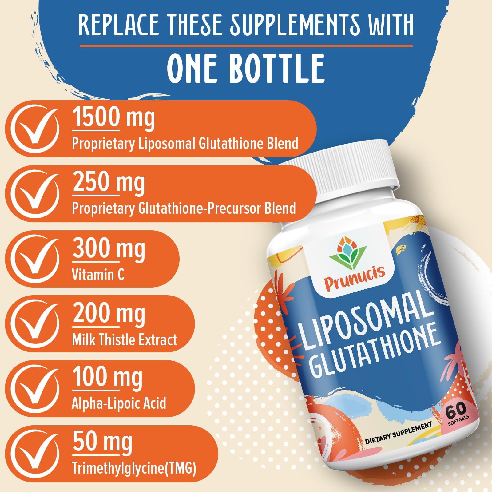 2400mg Liposomal Glutathione with Vitamin C, Milk Thistle & Alpha-Lipoic Acid | 60 Softgels