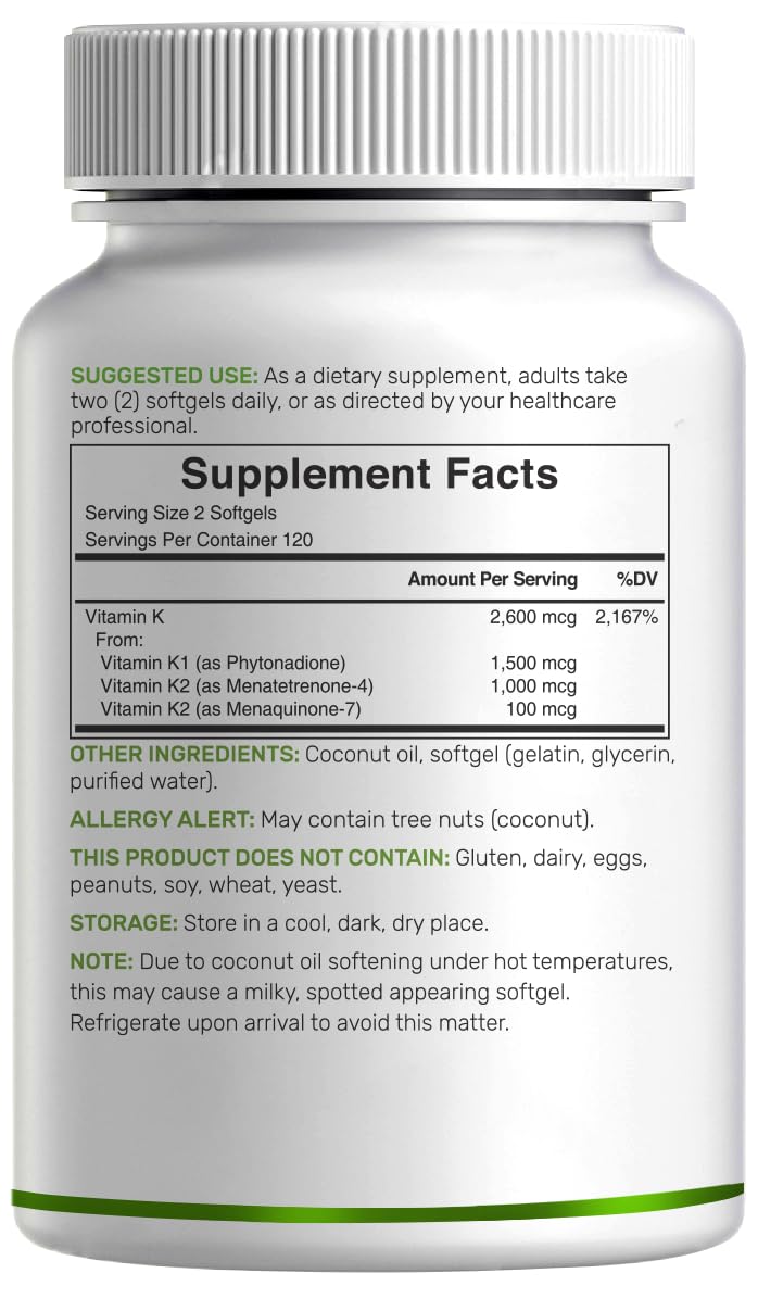 DEAL SUPPLEMENT Vitamin K Complete - 240 Coconut Oil Softgels | High Potency K1, MK-7, MK-4 | Non-GMO