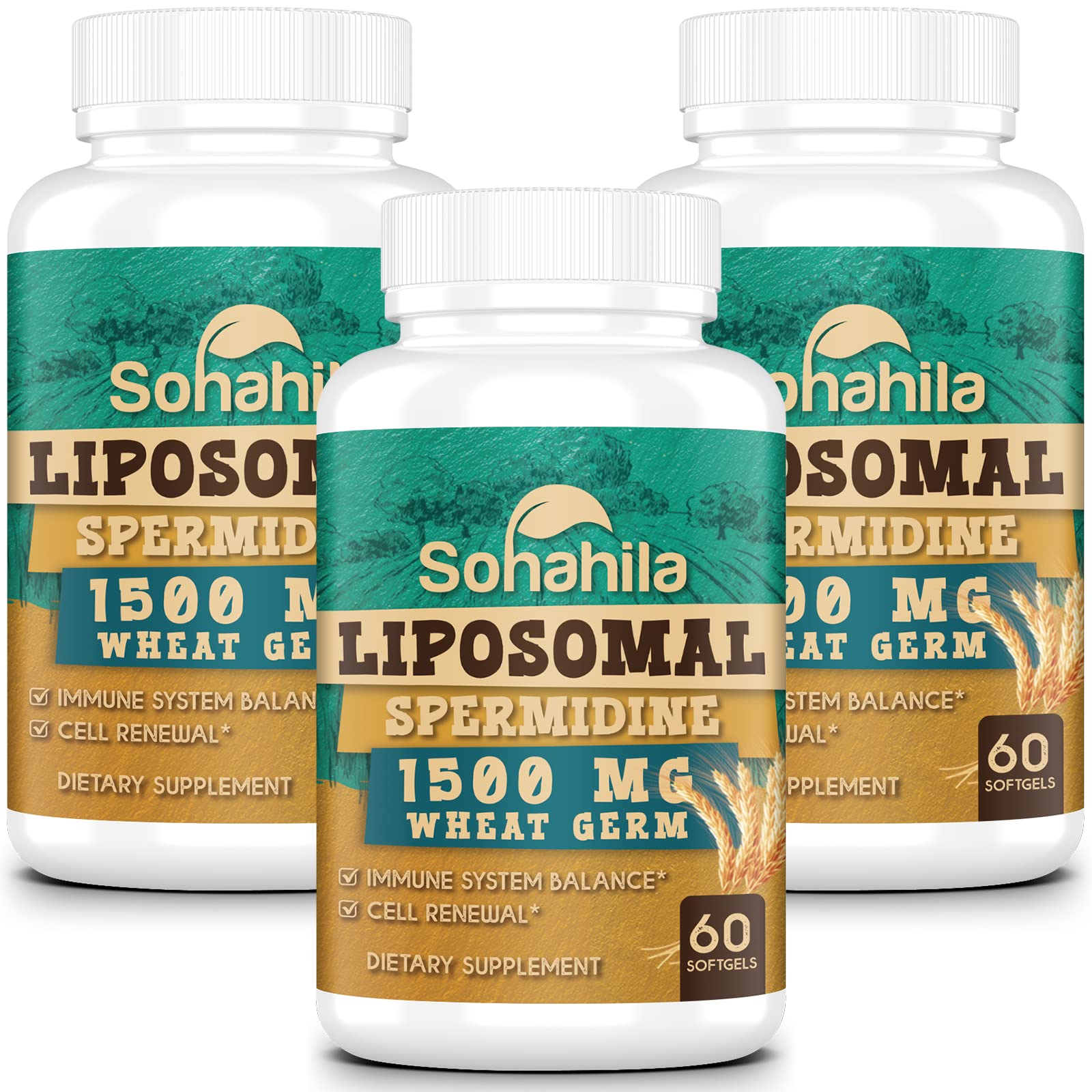 Sohahila Spermidine Supplement 15 MG – Liposomal, 99% Purity, 180 Softgels with Fermented Wheat Germ Extract