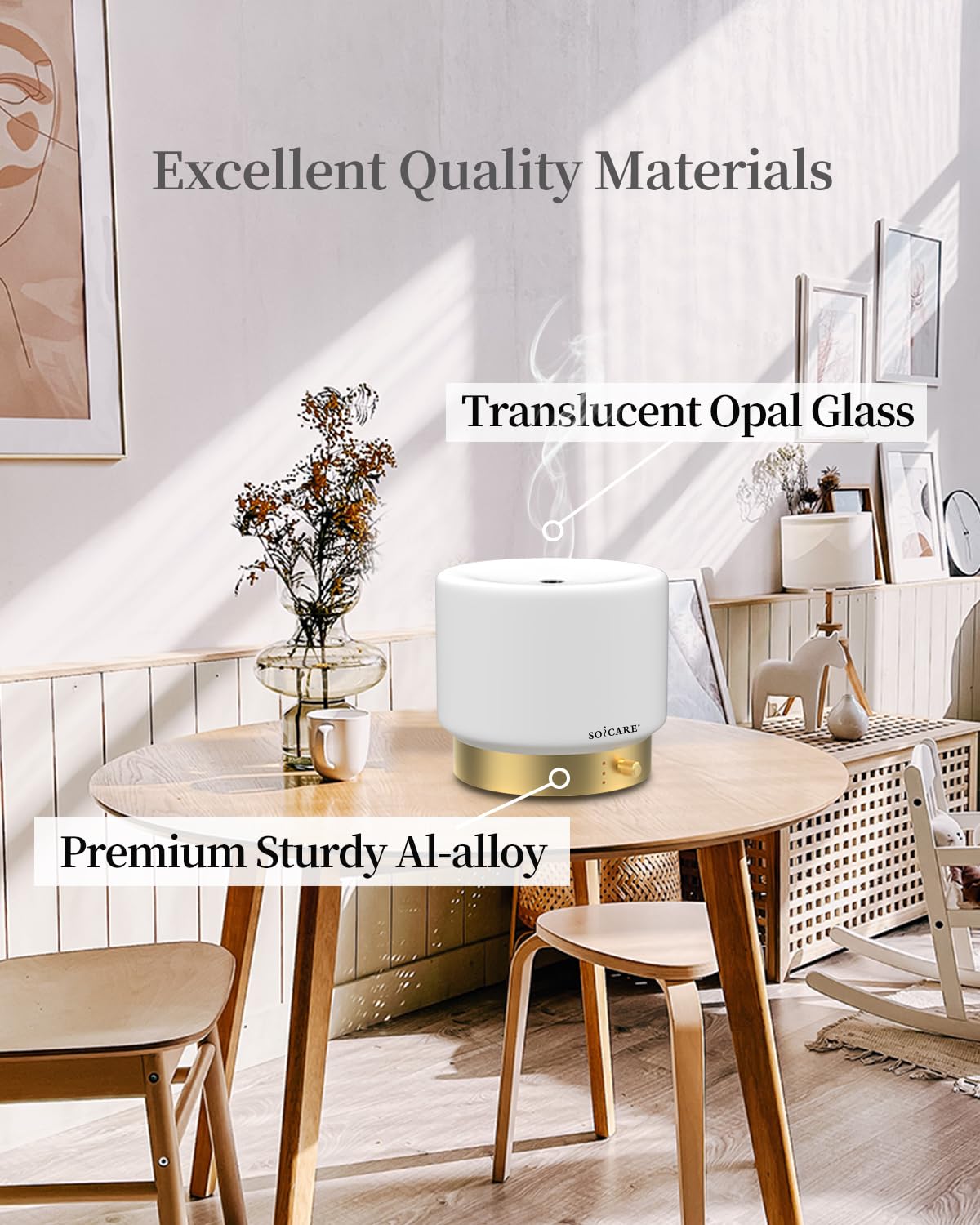 SOICARE Glass Diffuser with Gold Base – 280ML, Dimmable, Auto Shut-Off
