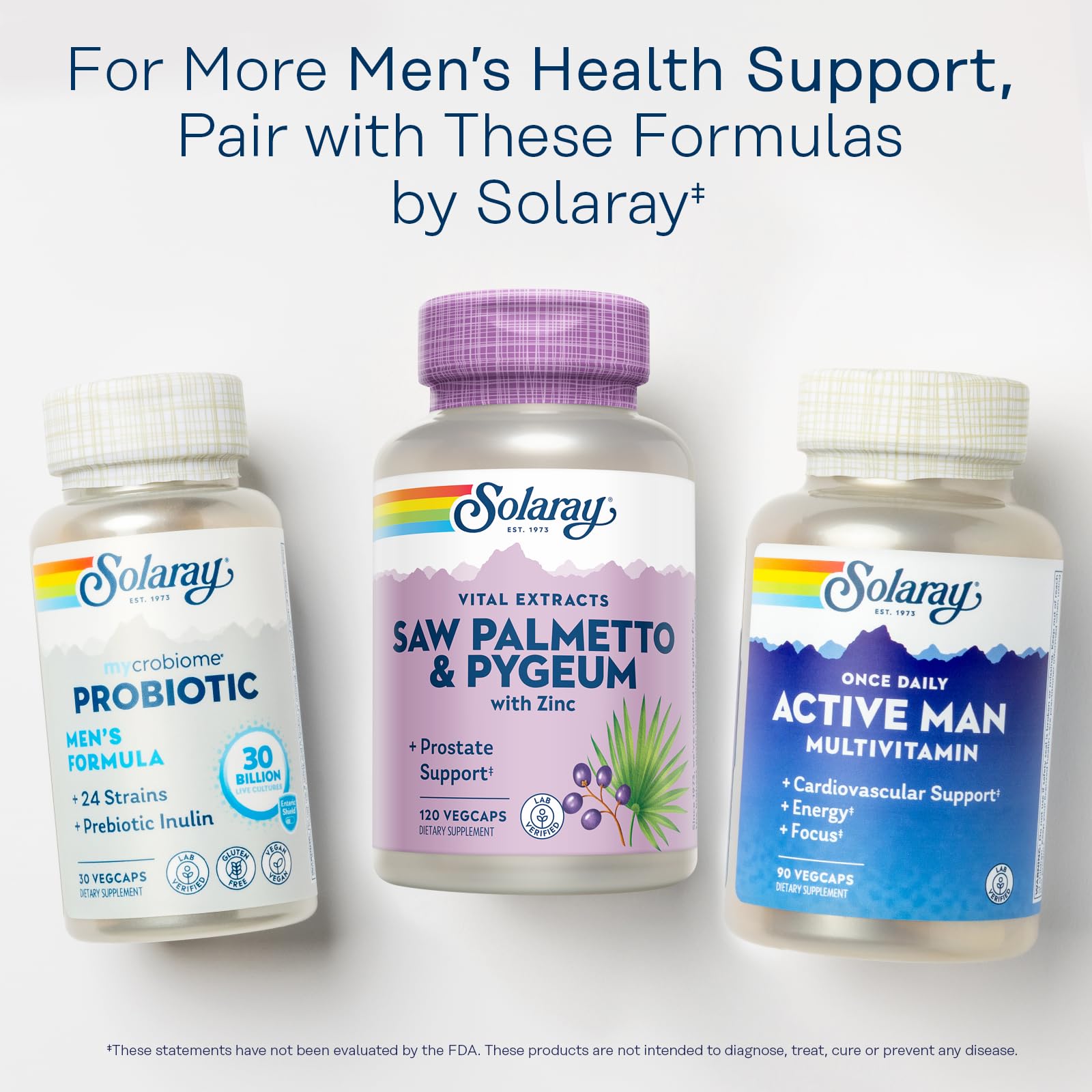 SOLARAY Saw Palmetto & Pygeum – Prostate Health Support for Men | Zinc, Pumpkin Seeds, Vitamin B6 | Vegan & Gluten Free | 30 Servings