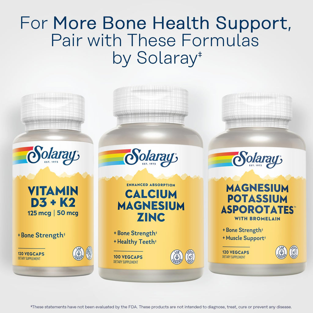 SOLARAY Calcium Magnesium Zinc Supplement - 1000mg Calcium, 500mg Magnesium | Vegan
