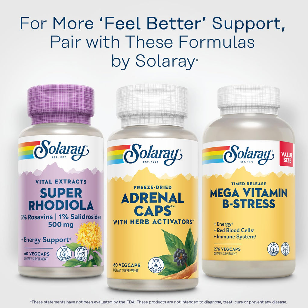 SOLARAY Adrenal Caps Freeze-Dried — Adrenal Support with Eleuthero, Gotu Kola, Licorice & Clove