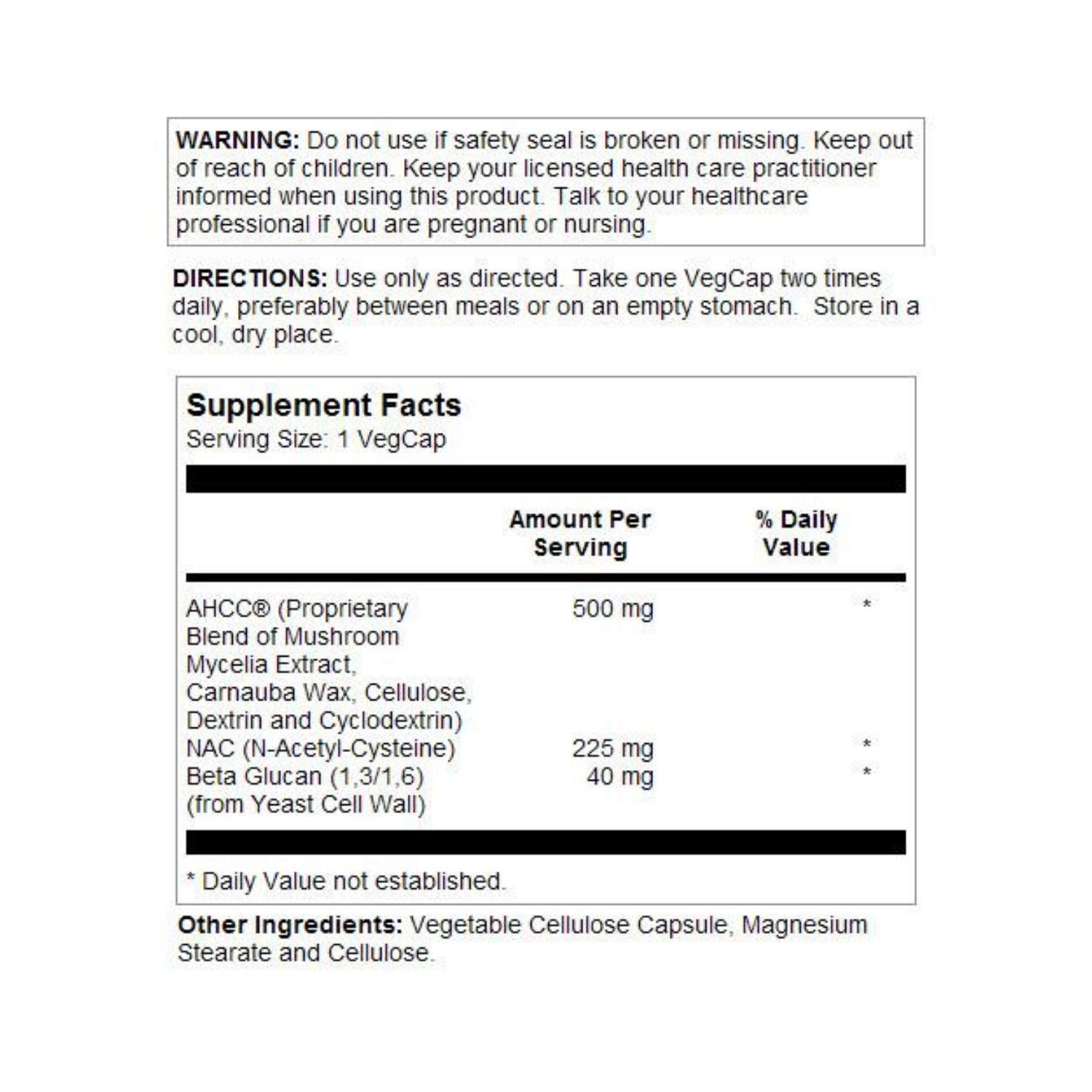 Solaray AHCC + NAC & Beta Glucan, Veg Cap (Plastic Bottle) – 30 Count