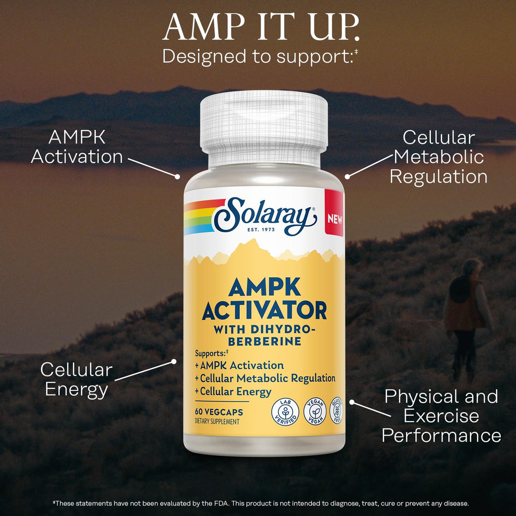 Solaray AMPK Activator Plus Dihydroberberine – Clinically Backed Ingredient – Advanced Berberine Supplement – Cellular Energy and Metabolism Support – 60-Day Guarantee – 60 VegCaps
