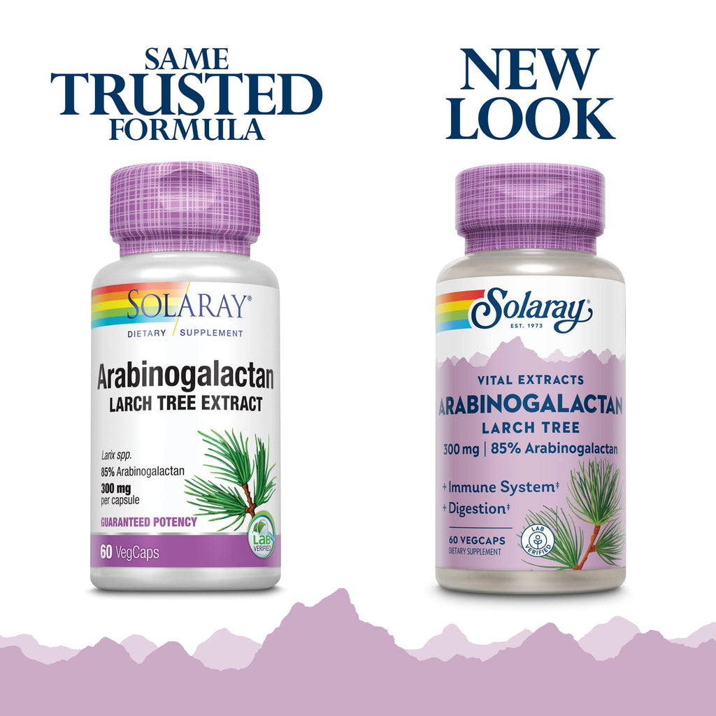 SOLARAY Arabinogalactan 300mg | Larch Tree Prebiotic Fiber | 60 VegCaps