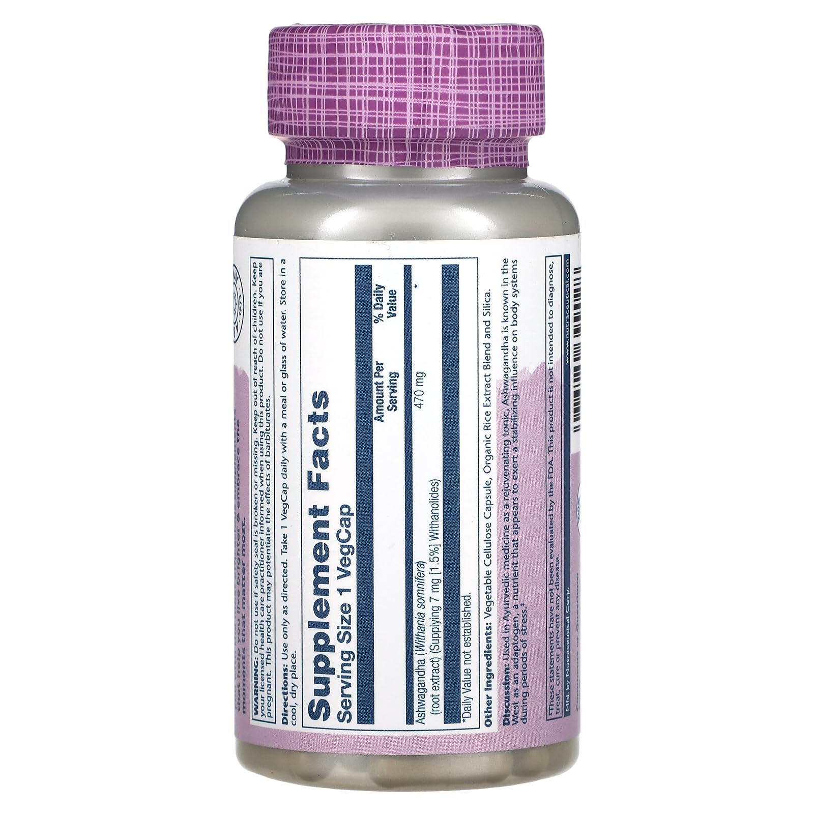 SOLARAY Ashwagandha 470 mg, 60 VegCaps
