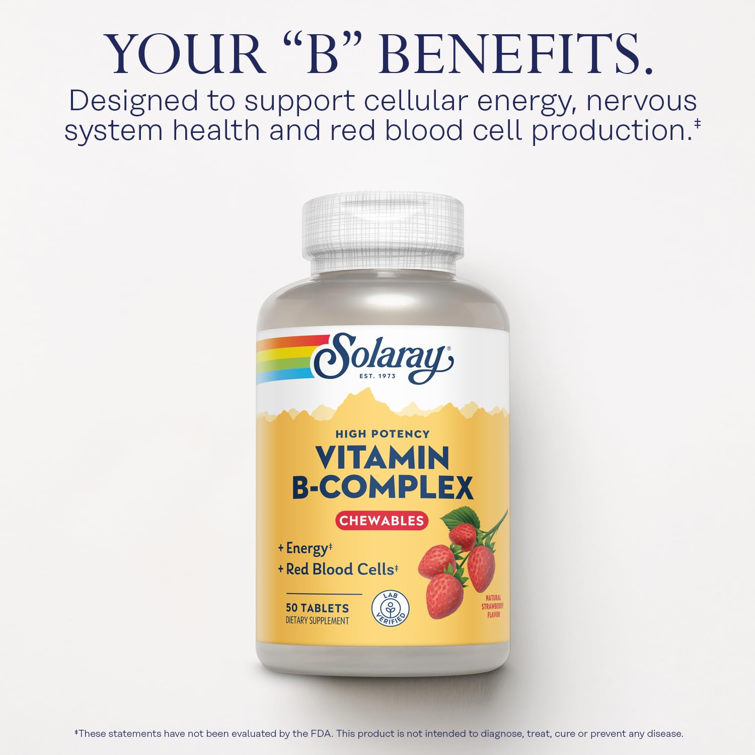 Solaray Vitamin B-Complex Chewables - Strawberry | Energy, Red Blood Cell Support & Metabolism - 50 Tablets