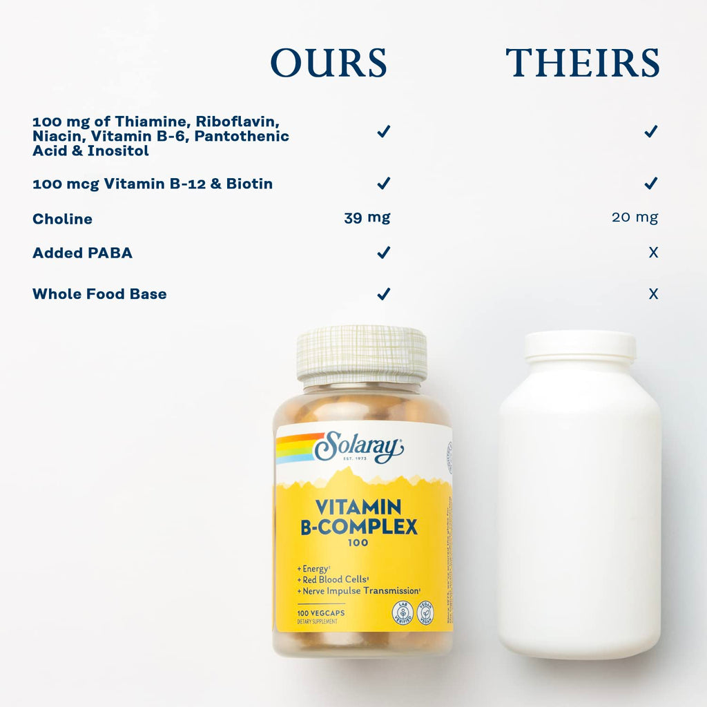 SOLARAY Vitamin B Complex – Healthy Energy, Immune & Nerve Support | Vegan 100 VegCaps