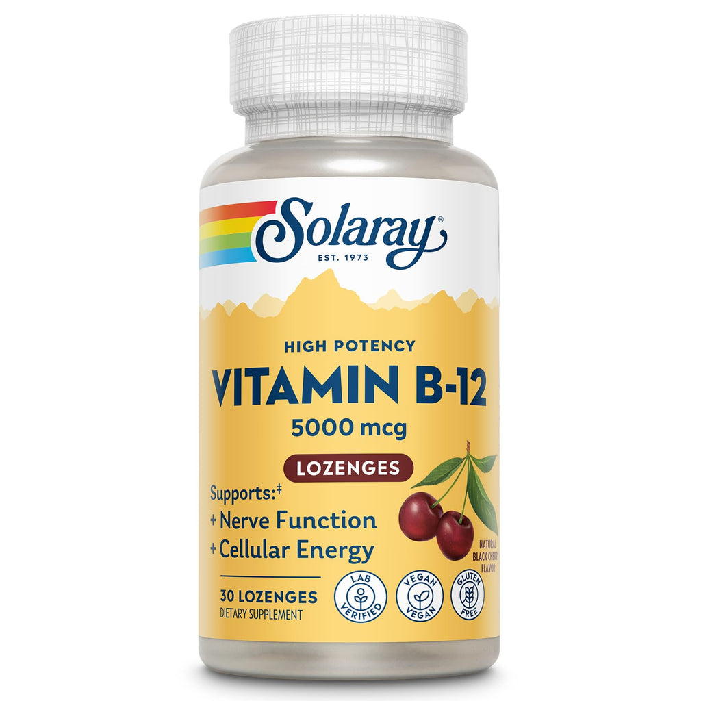 SOLARAY High Potency Vitamin B12 Lozenges 5000mcg – Methylcobalamin (Methyl B12), Vegan, Gluten Free