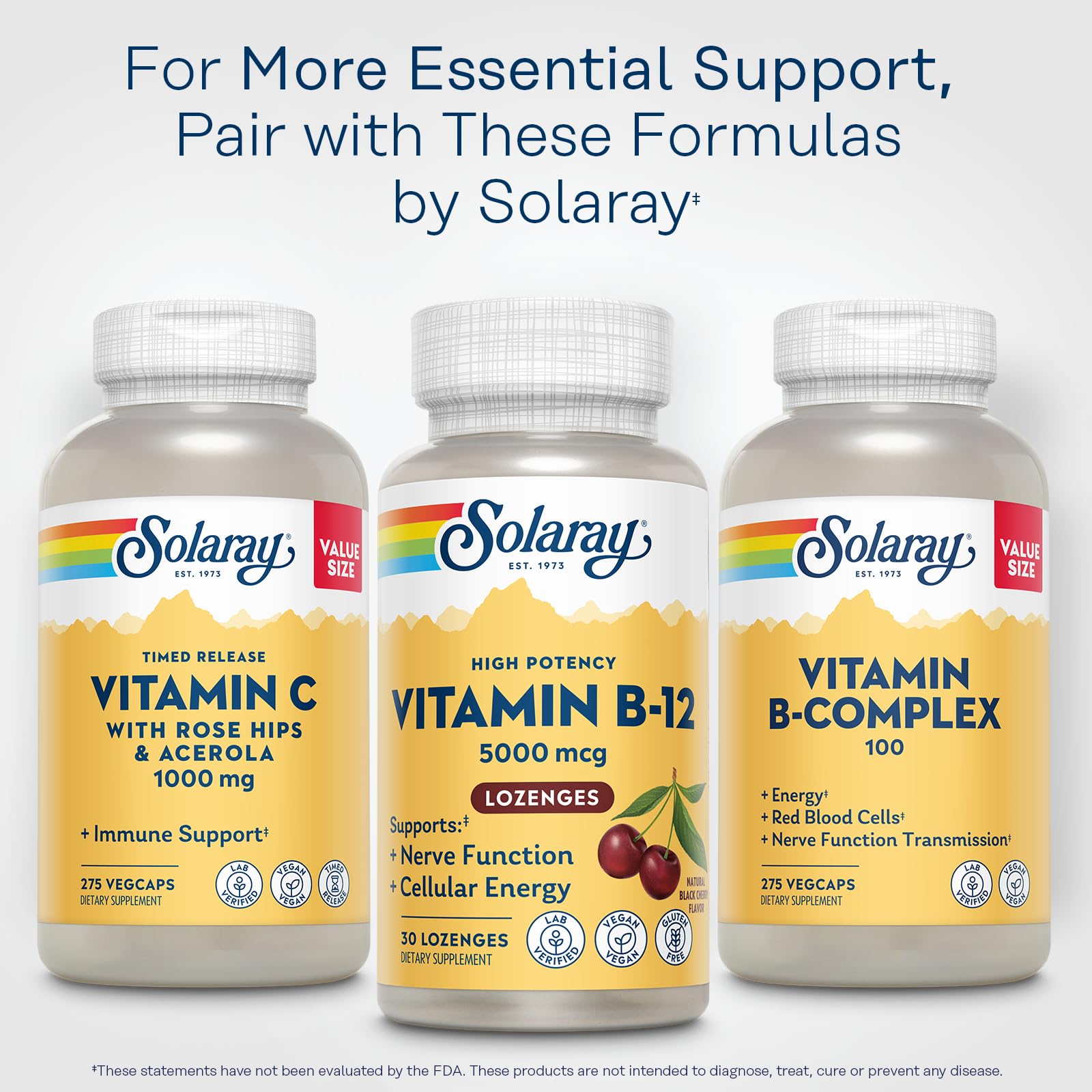 SOLARAY High Potency Vitamin B12 Lozenges 5000mcg – Methylcobalamin (Methyl B12), Vegan, Gluten Free