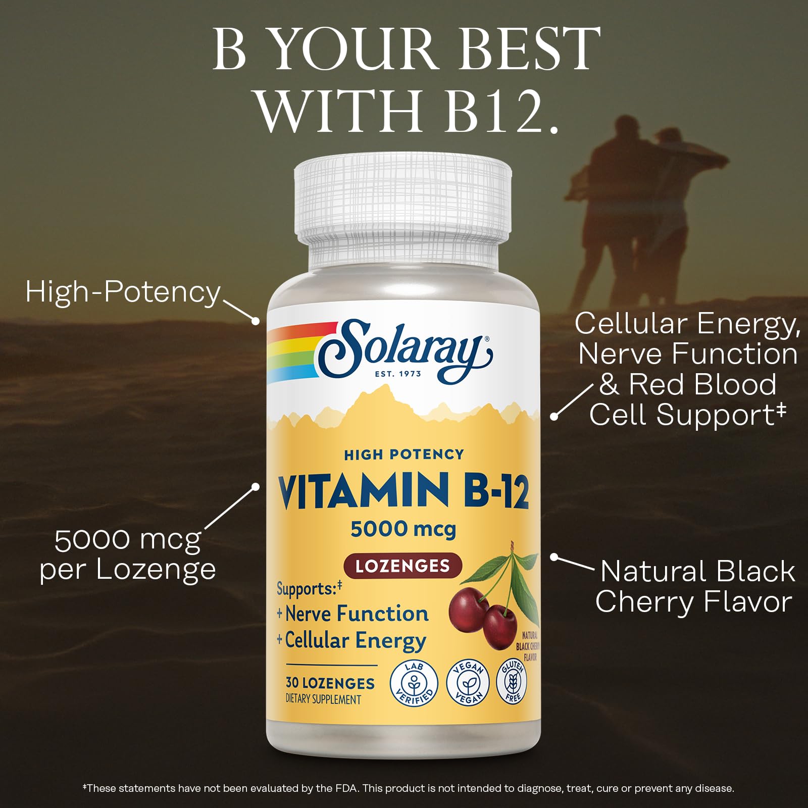 SOLARAY High Potency Vitamin B12 Lozenges 5000mcg – Methylcobalamin (Methyl B12), Vegan, Gluten Free