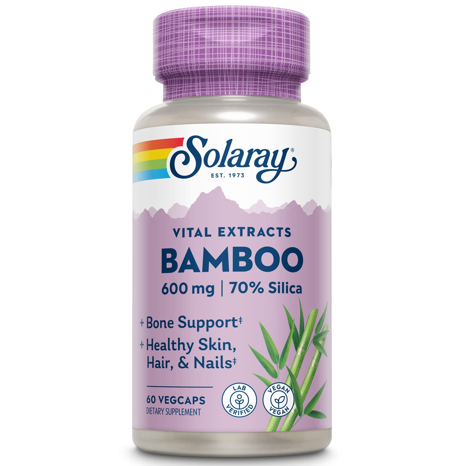 SOLARAY Bamboo Stem Extract 600mg | Hair, Skin, Nails, Bones & Connective Tissue Support | Non-GMO, Vegan & Lab Verified | 60 VegCaps