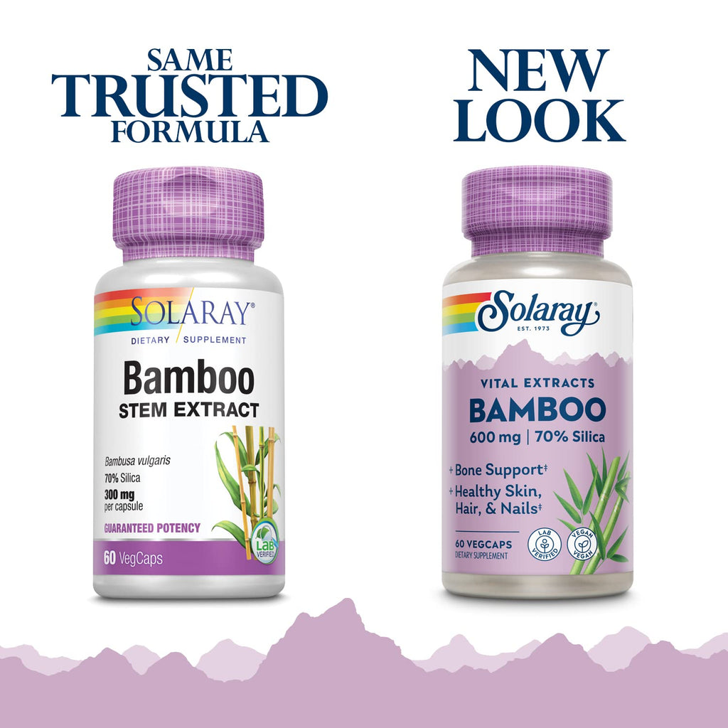SOLARAY Bamboo Stem Extract 600mg | Hair, Skin, Nails, Bones & Connective Tissue Support | Non-GMO, Vegan & Lab Verified | 60 VegCaps