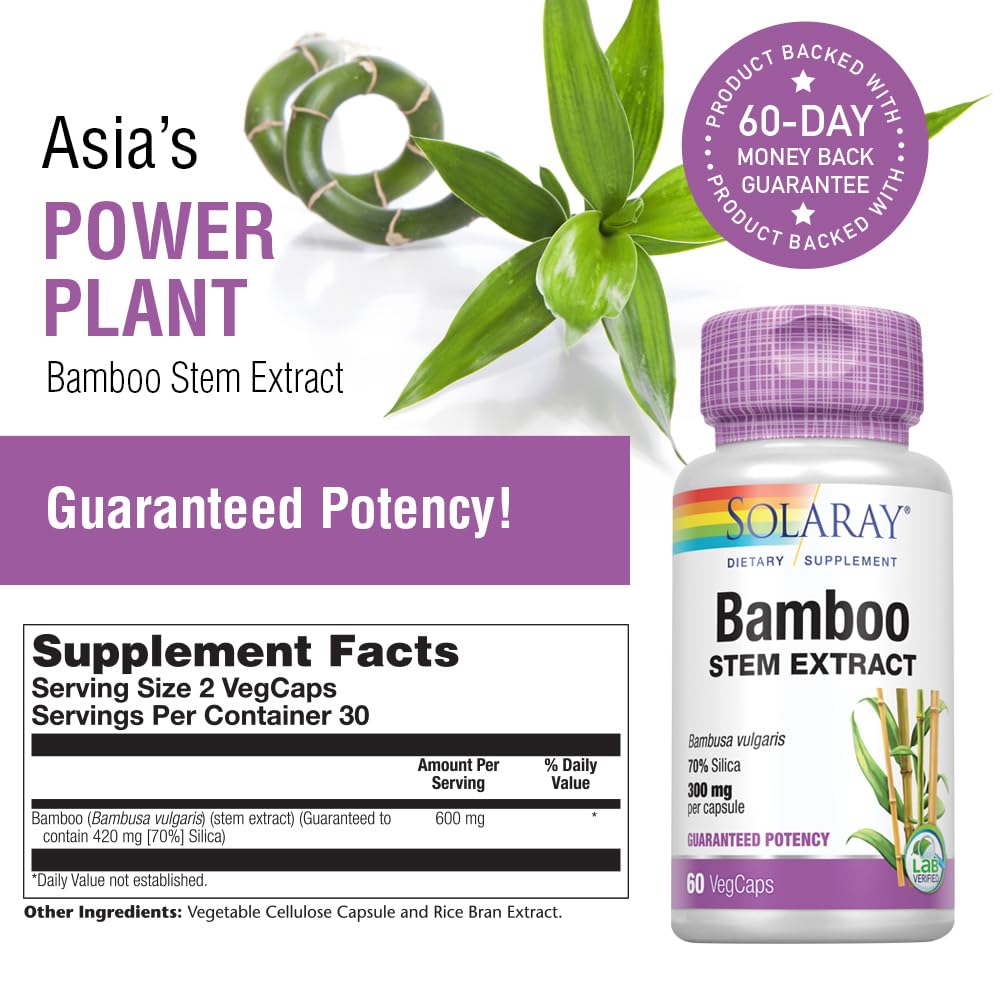 SOLARAY Bamboo Stem Extract 600mg | Hair, Skin, Nails, Bones & Connective Tissue Support | Non-GMO, Vegan & Lab Verified | 60 VegCaps