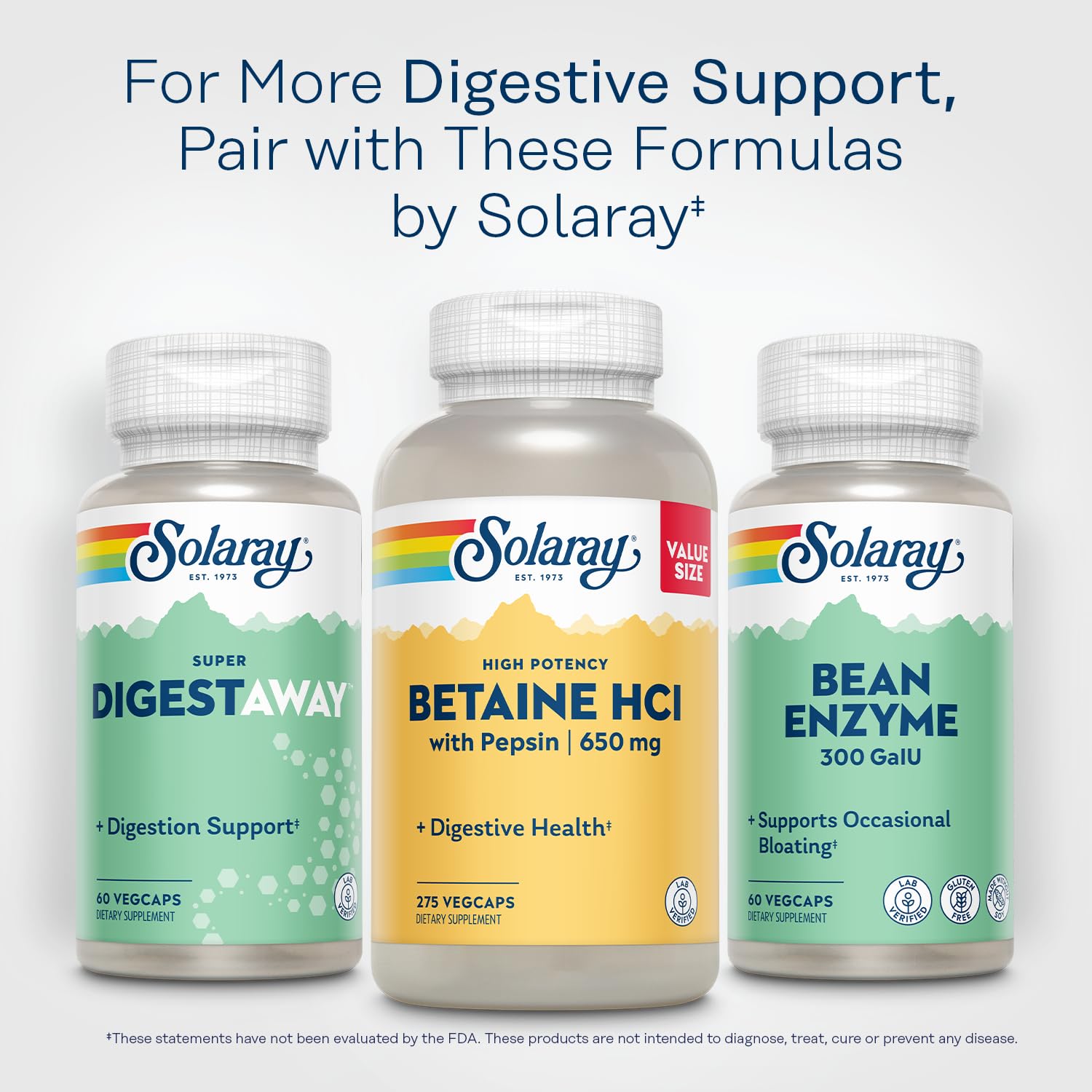 SOLARAY Bean Enzyme 300 GalU Alpha-Galactosidase – Digestive Enzymes for Bloating Relief, 60 VegCaps