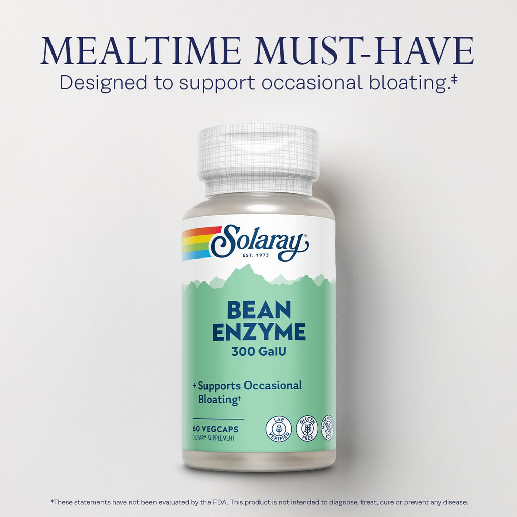 SOLARAY Bean Enzyme 300 GalU Alpha-Galactosidase – Digestive Enzymes for Bloating Relief, 60 VegCaps
