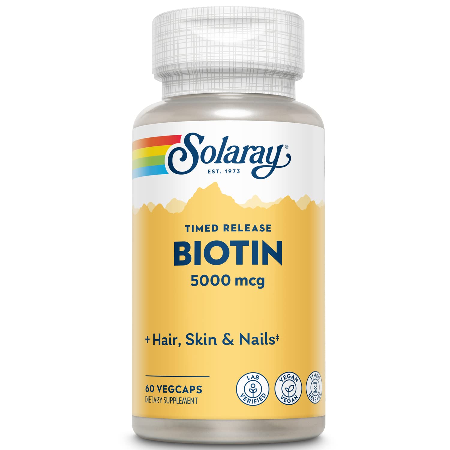 SOLARAY Biotin 5000 mcg Timed Release | Hair, Skin & Nails Support | 60 VegCaps