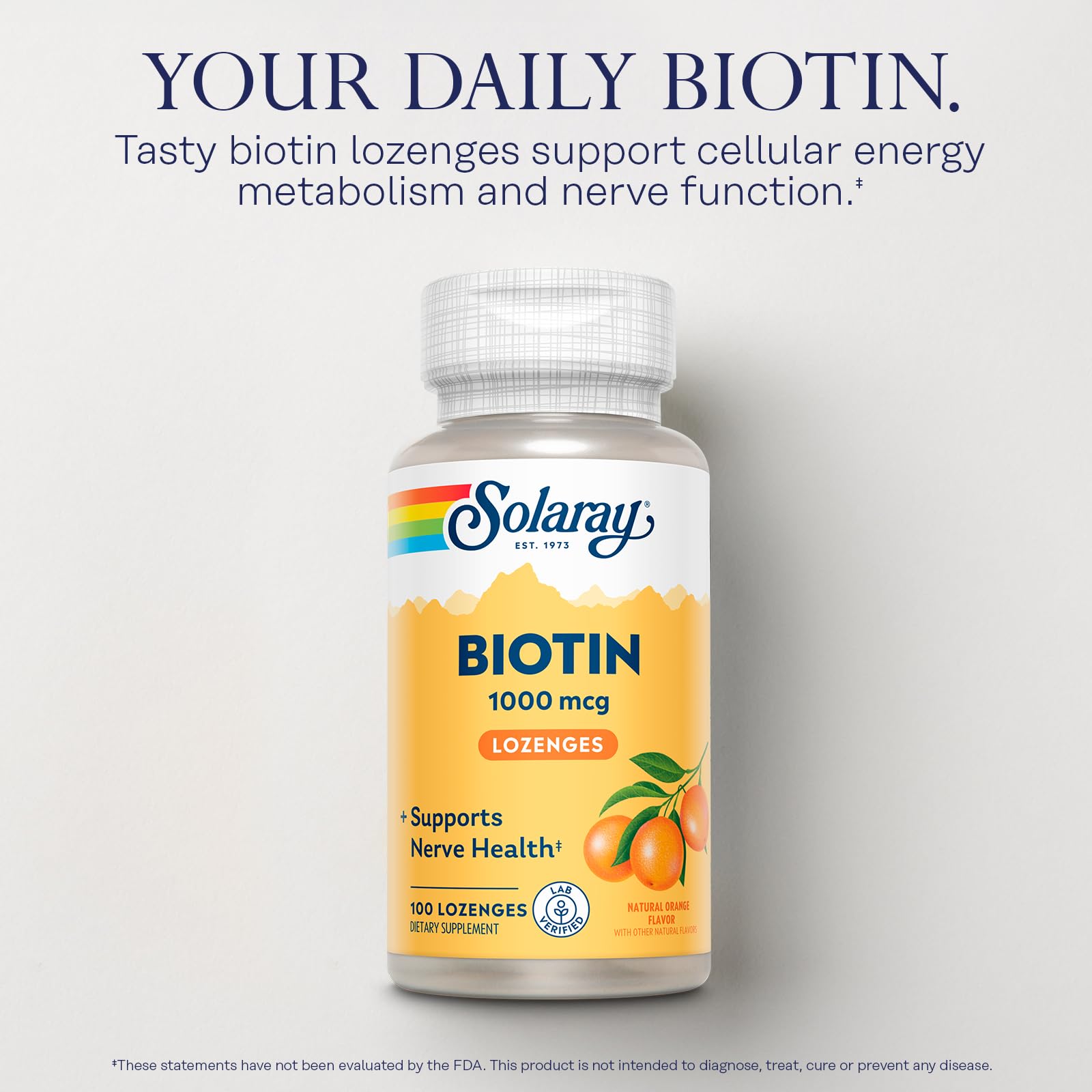 SOLARAY Biotin 1000mcg Lozenges – Vitamin B7 with Vitamin A, Orange Flavor | 60-Day Guarantee, 100 Servings