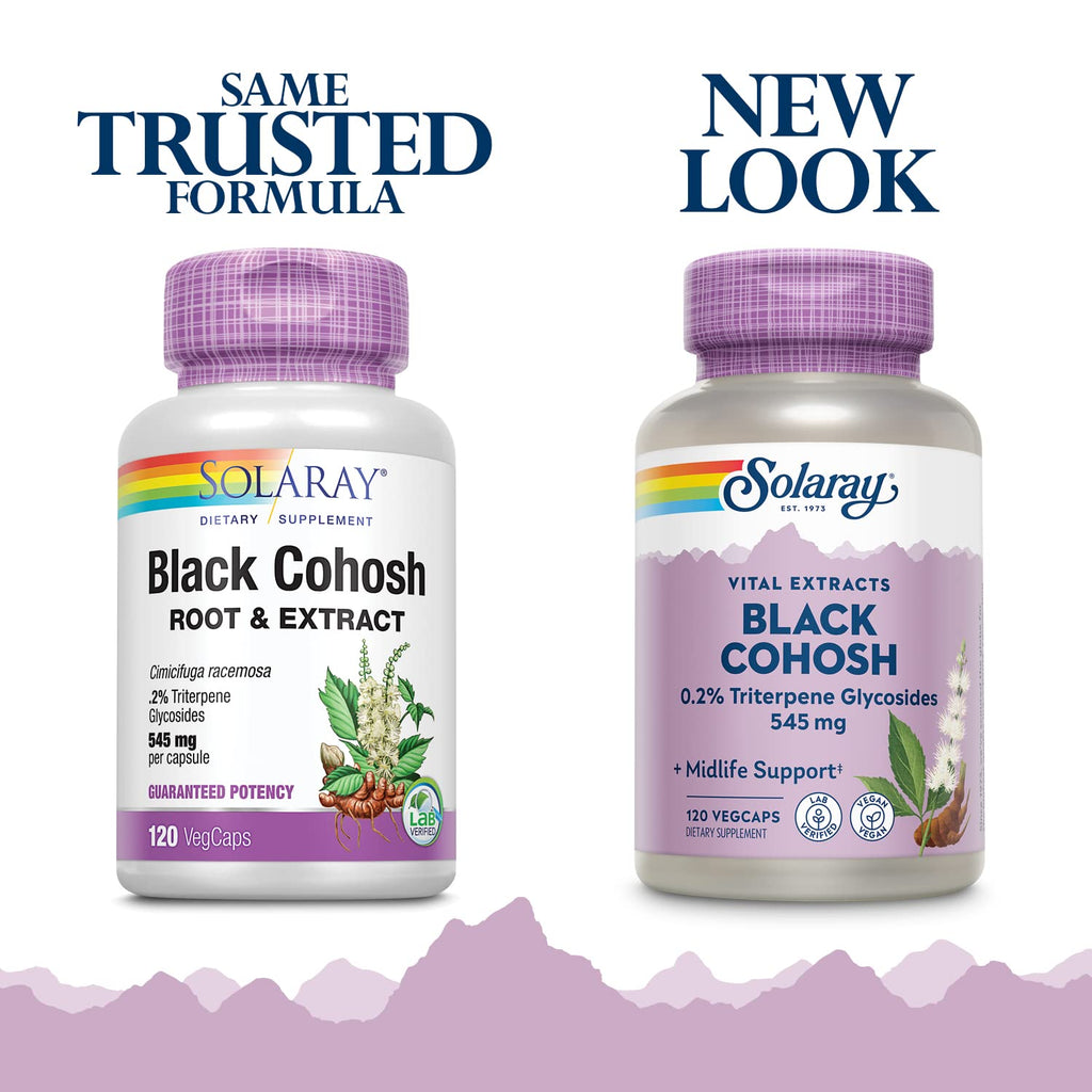 SOLARAY Black Cohosh Root & Extract 545mg | Womens Health & Menopause Support Supplement | Non-GMO | 120 VegCaps