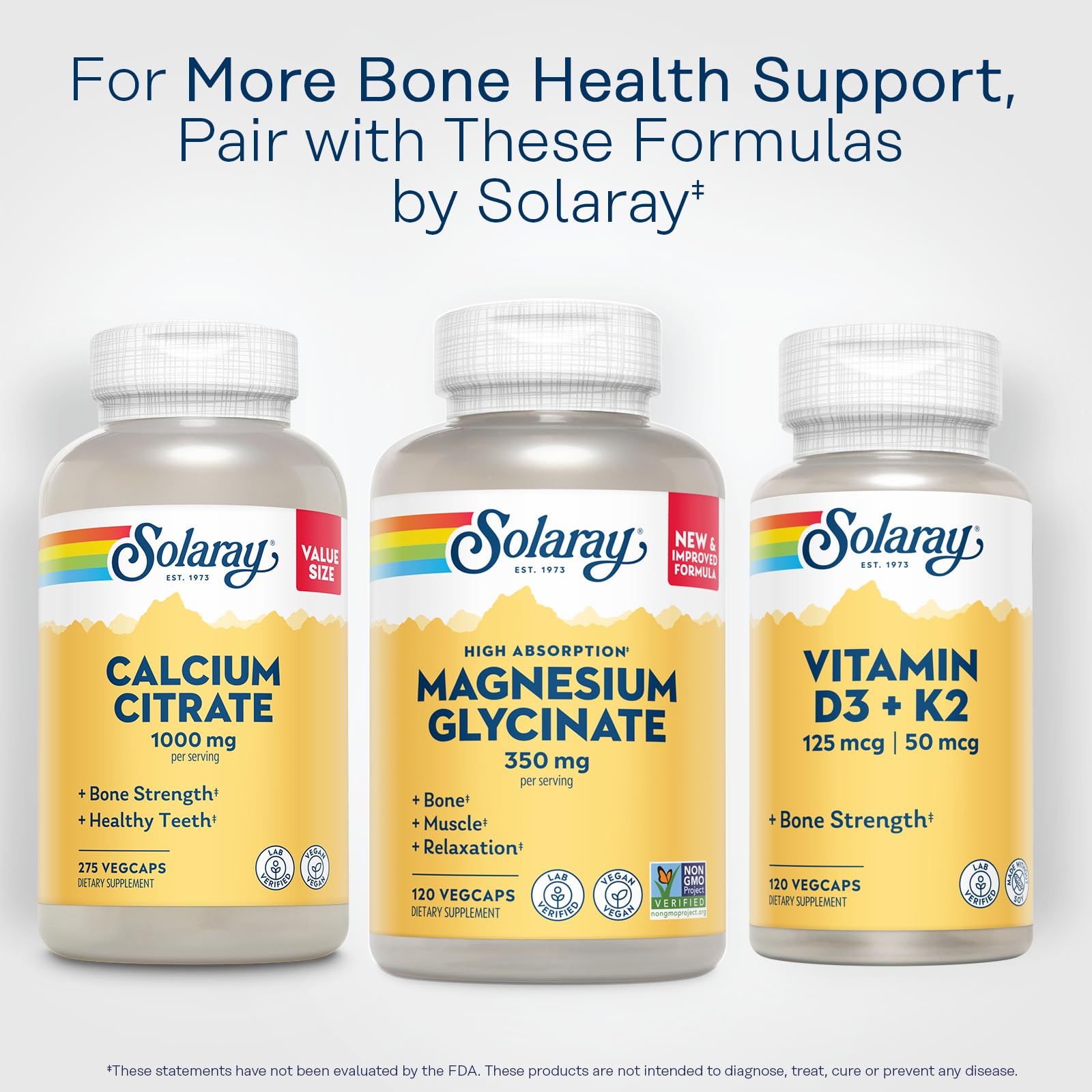SOLARAY Magnesium Glycinate Capsules – Chelated Bisglycinate with BioPerine (Vegan, 120 VegCaps)