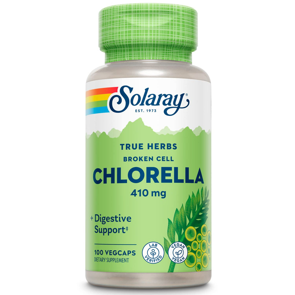 SOLARAY Broken Cell Chlorella 410 mg – 100 VegCaps | Non-GMO Superfood