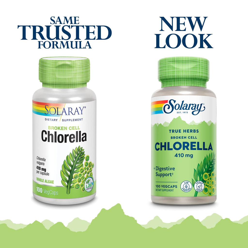 SOLARAY Broken Cell Chlorella 410 mg – 100 VegCaps | Non-GMO Superfood
