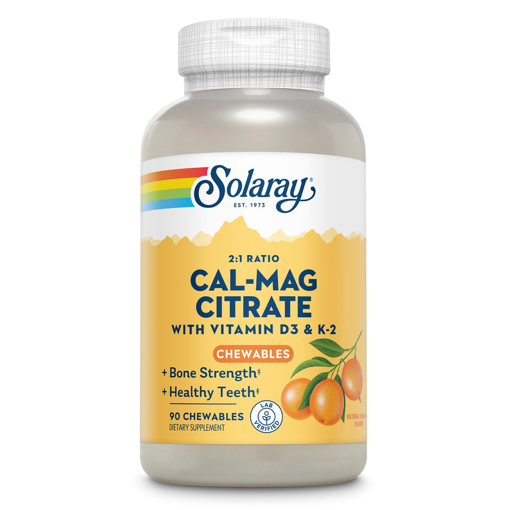 Solaray Cal-Mag Citrate Plus D-3 & K-2 Orange Chewables - 90 Count