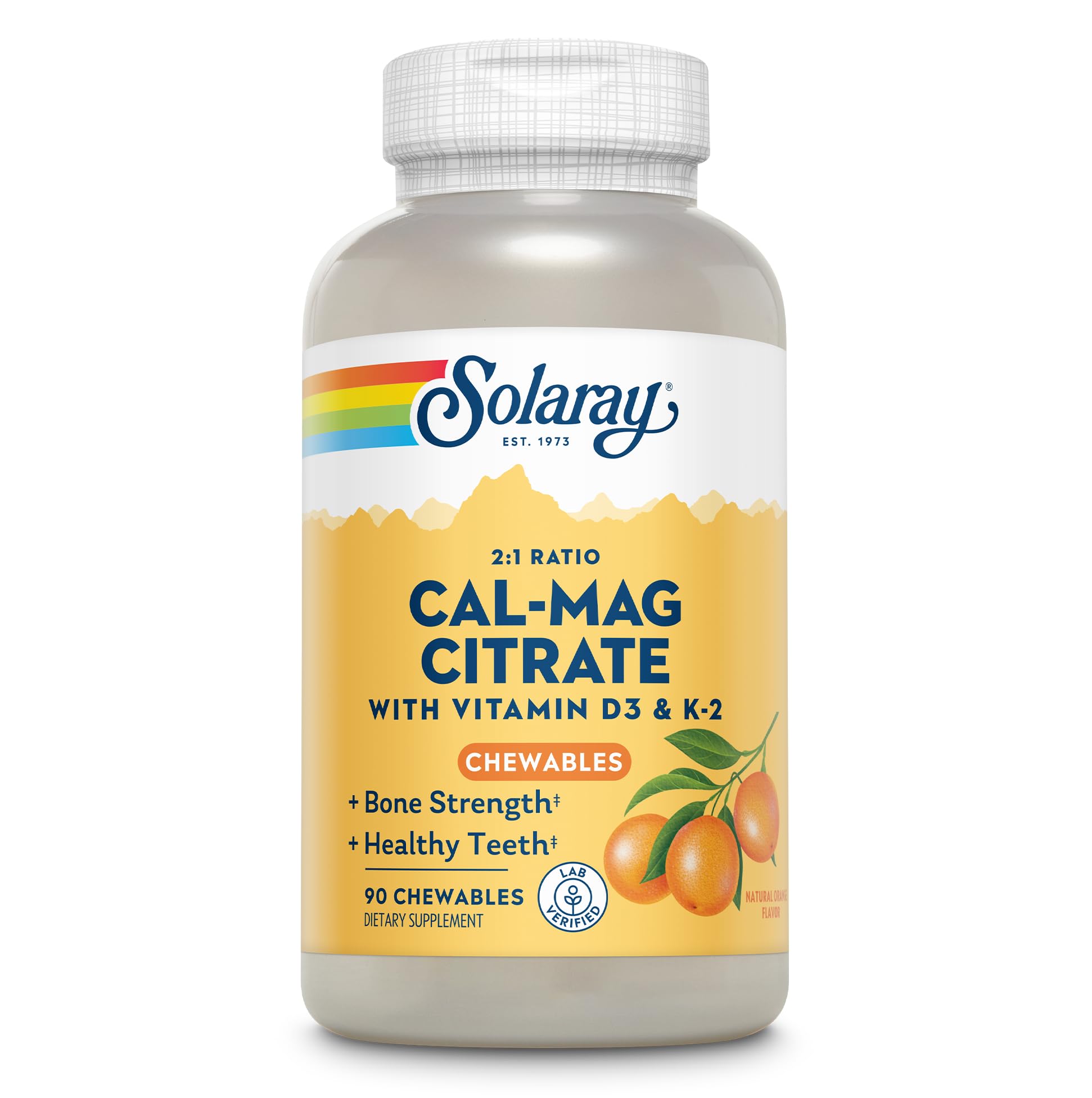 Solaray Cal-Mag Citrate Plus D-3 & K-2 Orange Chewables - 90 Count