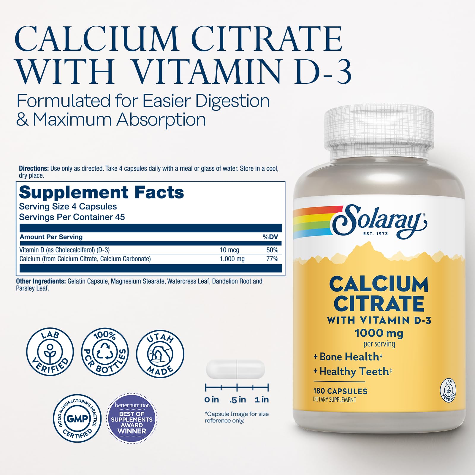 Solaray Calcium Citrate 1000mg with Vitamin D3 | Bone Health & Teeth Support