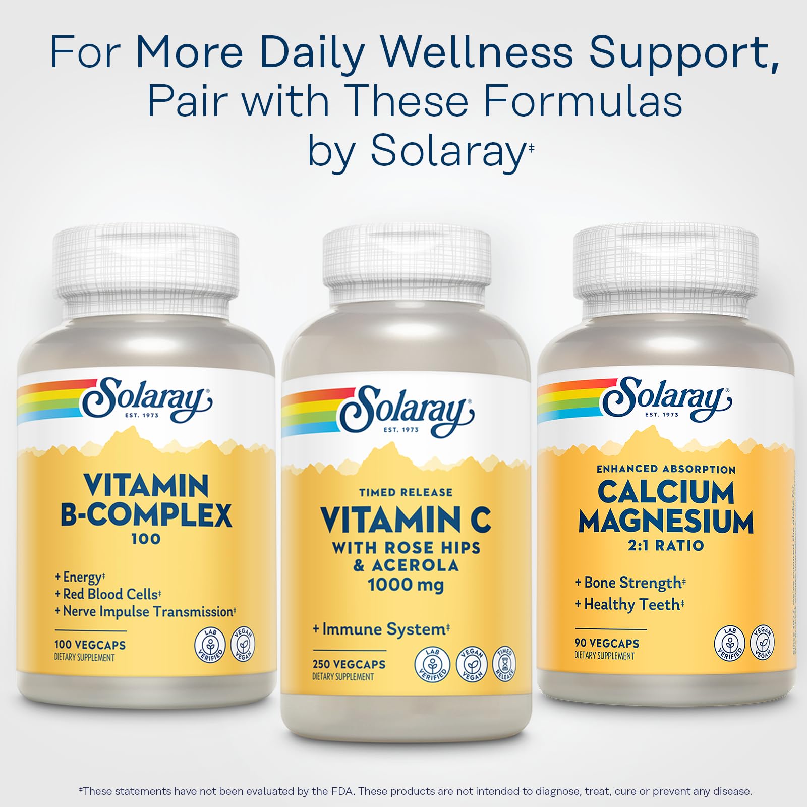 SOLARAY Calcium Magnesium Supplement | 2:1 Calcium Magnesium for Bone Health | Vegan & High Absorption
