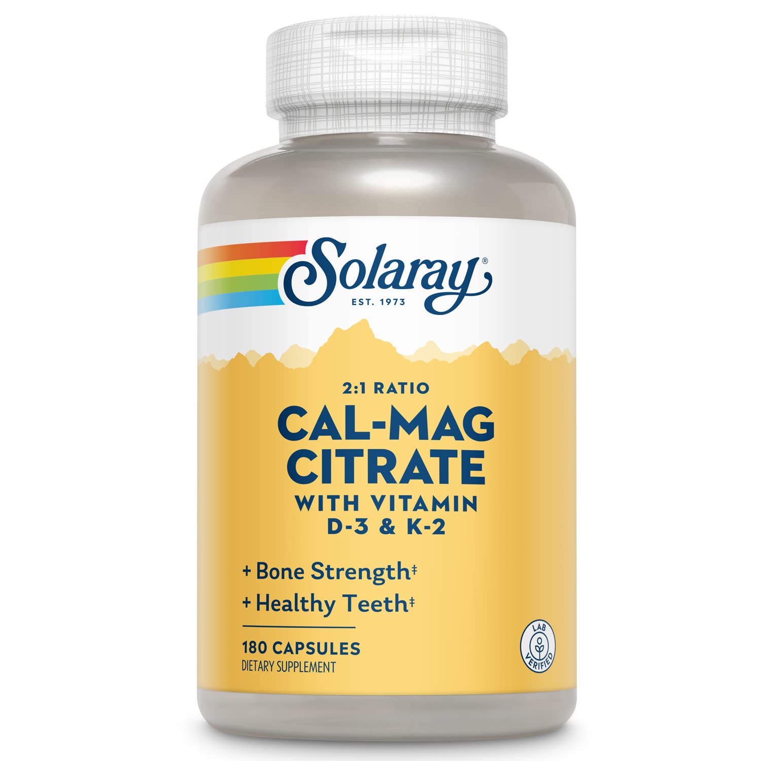 SOLARAY Calcium Magnesium Citrate w/Vitamin D3 K2 | Cal Mag 2:1