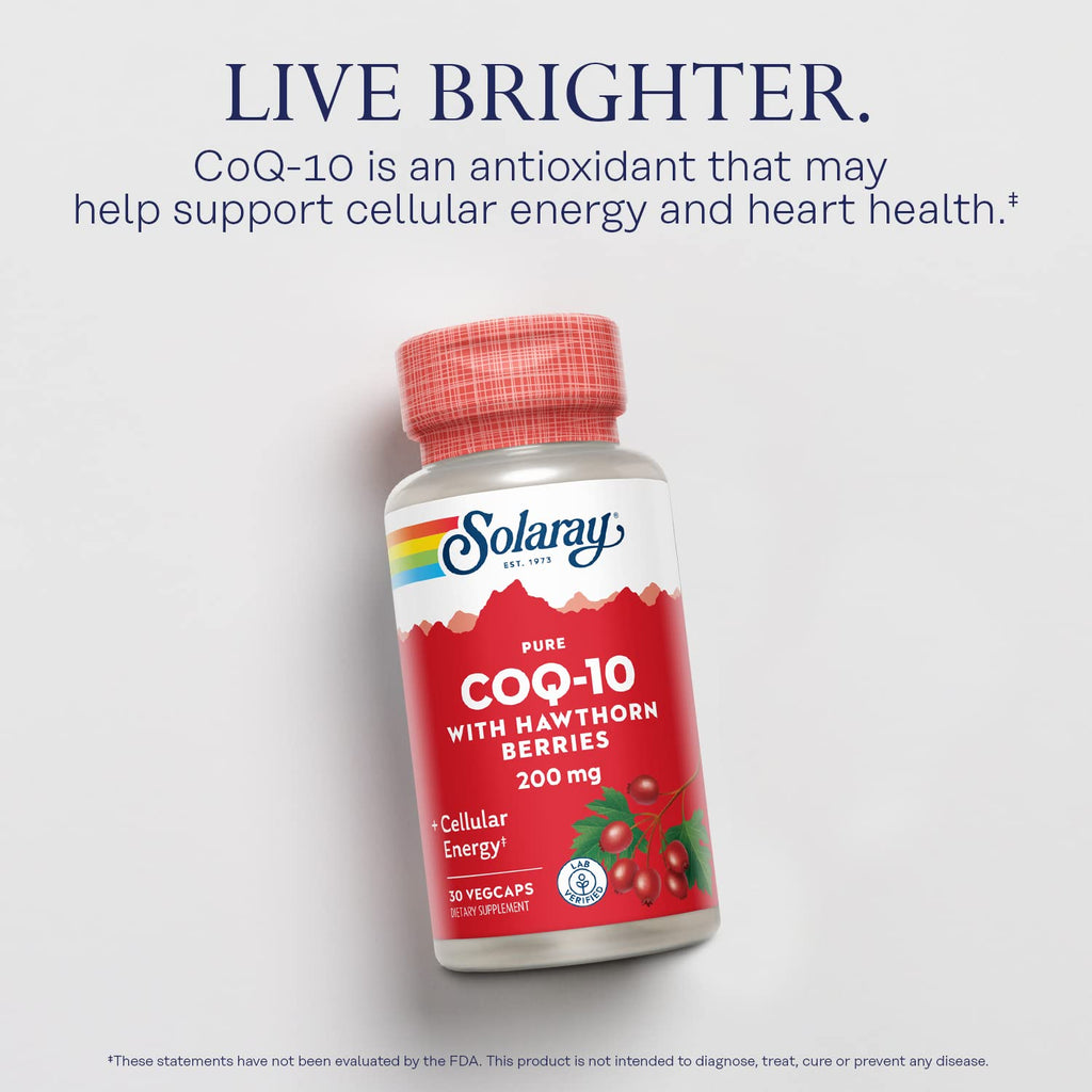 SOLARAY Pure CoQ-10 200 mg | Heart Health & Cellular Energy | 30 VegCaps