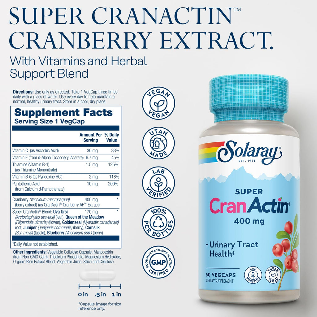 SOLARAY Super CranActin Cranberry Extract 400mg | Urinary Tract Support | 60 VegCaps