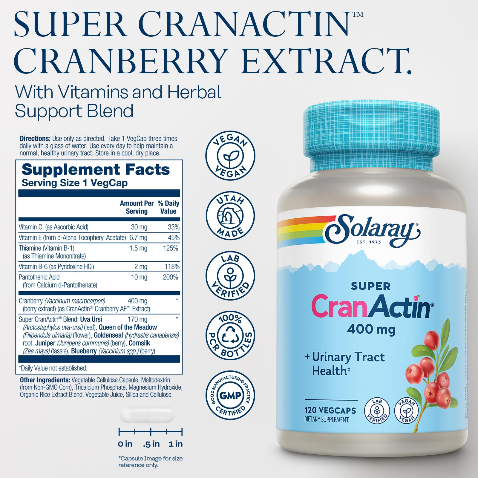 SOLARAY Super CranActin Cranberry Extract 400mg Urinary Tract Support