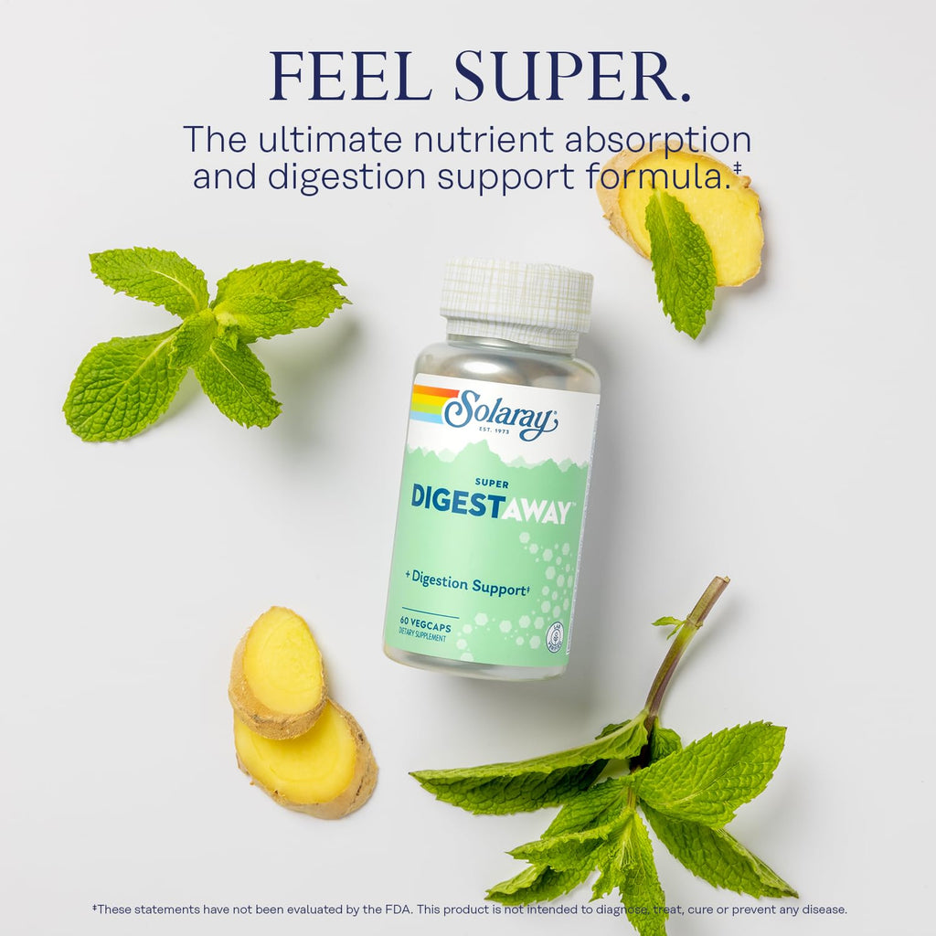 SOLARAY Super Digestaway Digestive Enzymes | Pancreatin, Papain, Ginger & More - 60 VegCaps