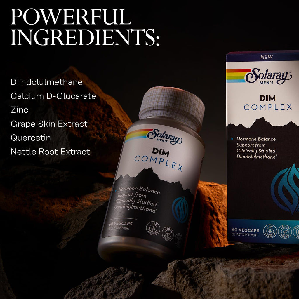 SOLARAY DIM Supplement for Men – Clinically Studied 200mg DIM + Zinc & Quercetin – Vegan, Gluten Free | 60 VegCaps