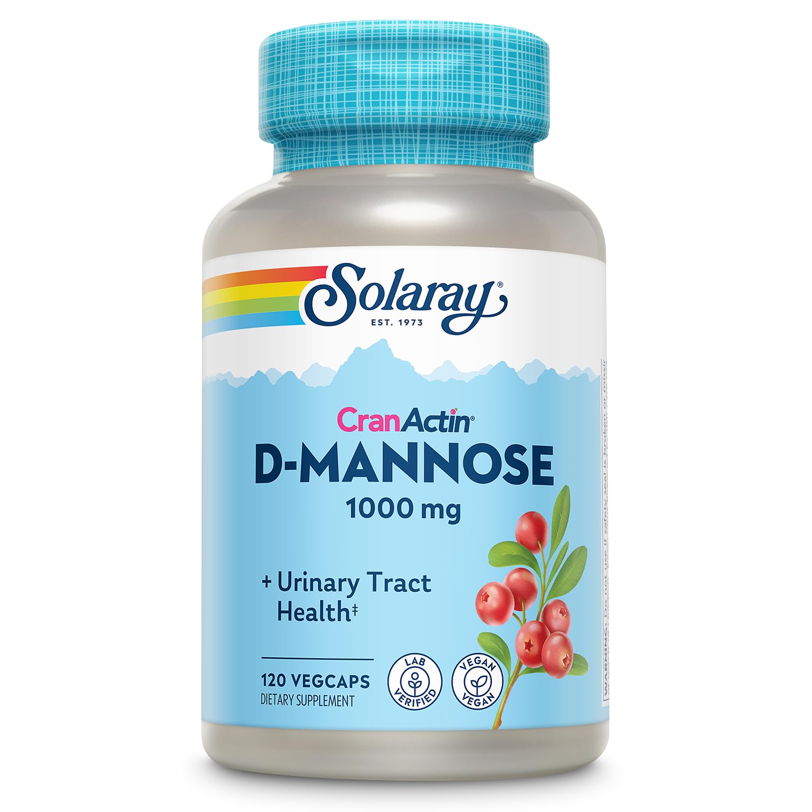 SOLARAY D-Mannose 1000mg with CranActin Cranberry Extract - Vegan Urinary Tract Support + Vitamin C
