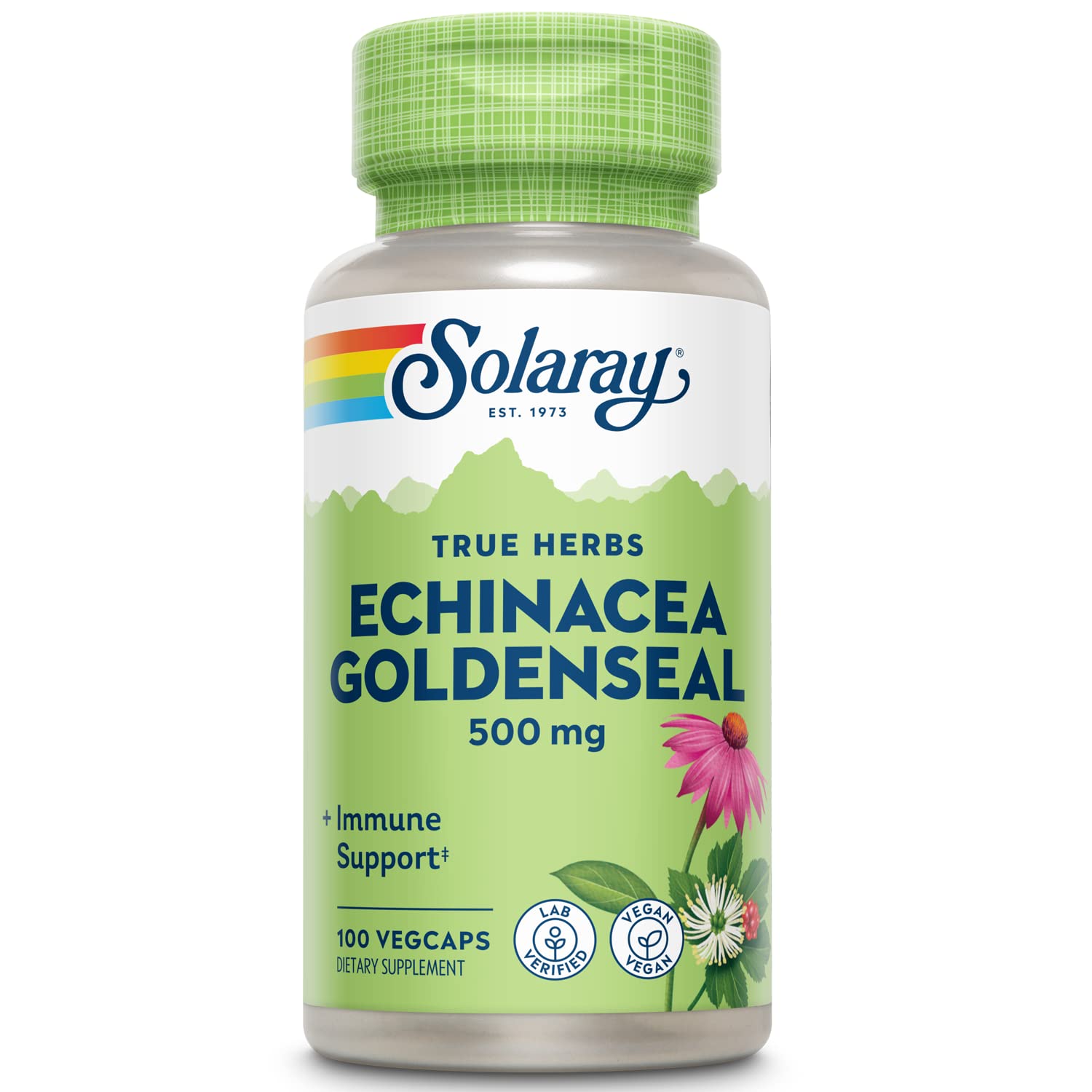 SOLARAY Echinacea Goldenseal - 250mg Echinacea & Goldenseal Root | Non-GMO, Vegan, Gluten Free | 100 Servings