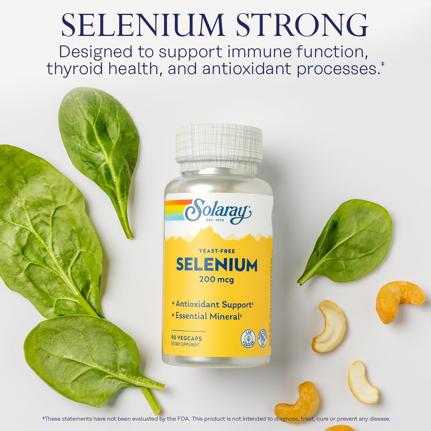 Solaray Selenium 200mcg Yeast-Free – Thyroid & Immune Support, 90 VegCaps
