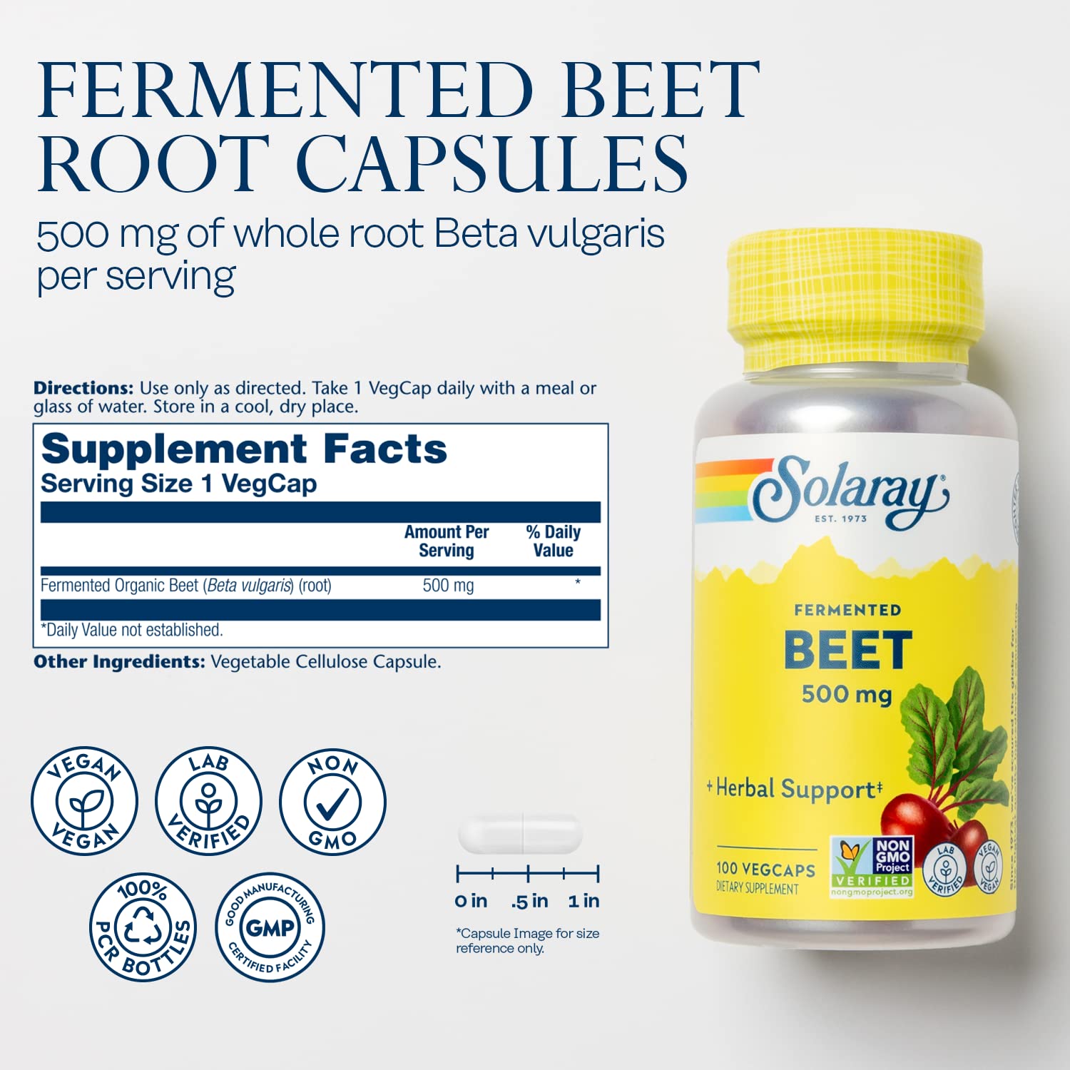 SOLARAY Fermented Beet Root Capsules - Organic Beets, Energy & Endurance