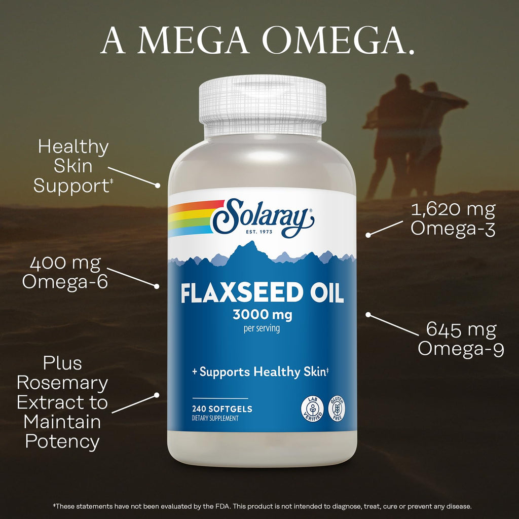 SOLARAY Flaxseed Oil 3000 mg | Omega 3-6-9 Softgels for Skin Health