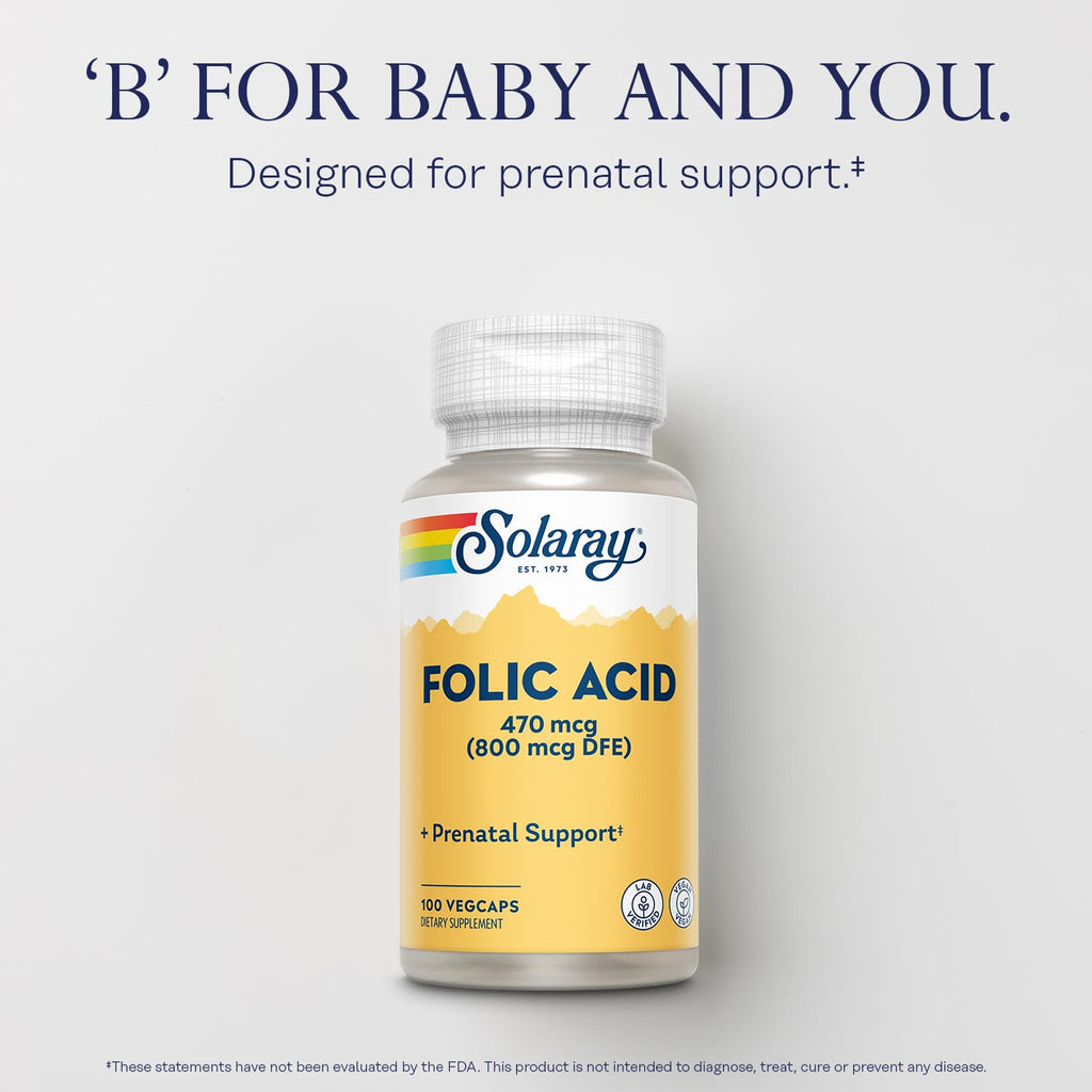 SOLARAY Folic Acid – Vegan Prenatal Vitamin (B9/Folate) 100 Servings