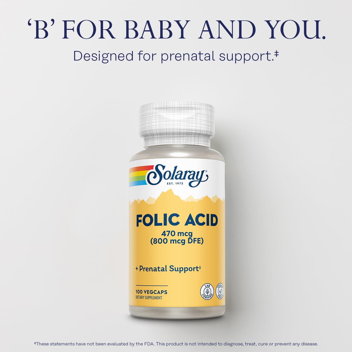 SOLARAY Folic Acid – Vegan Prenatal Vitamin (B9/Folate) 100 Servings