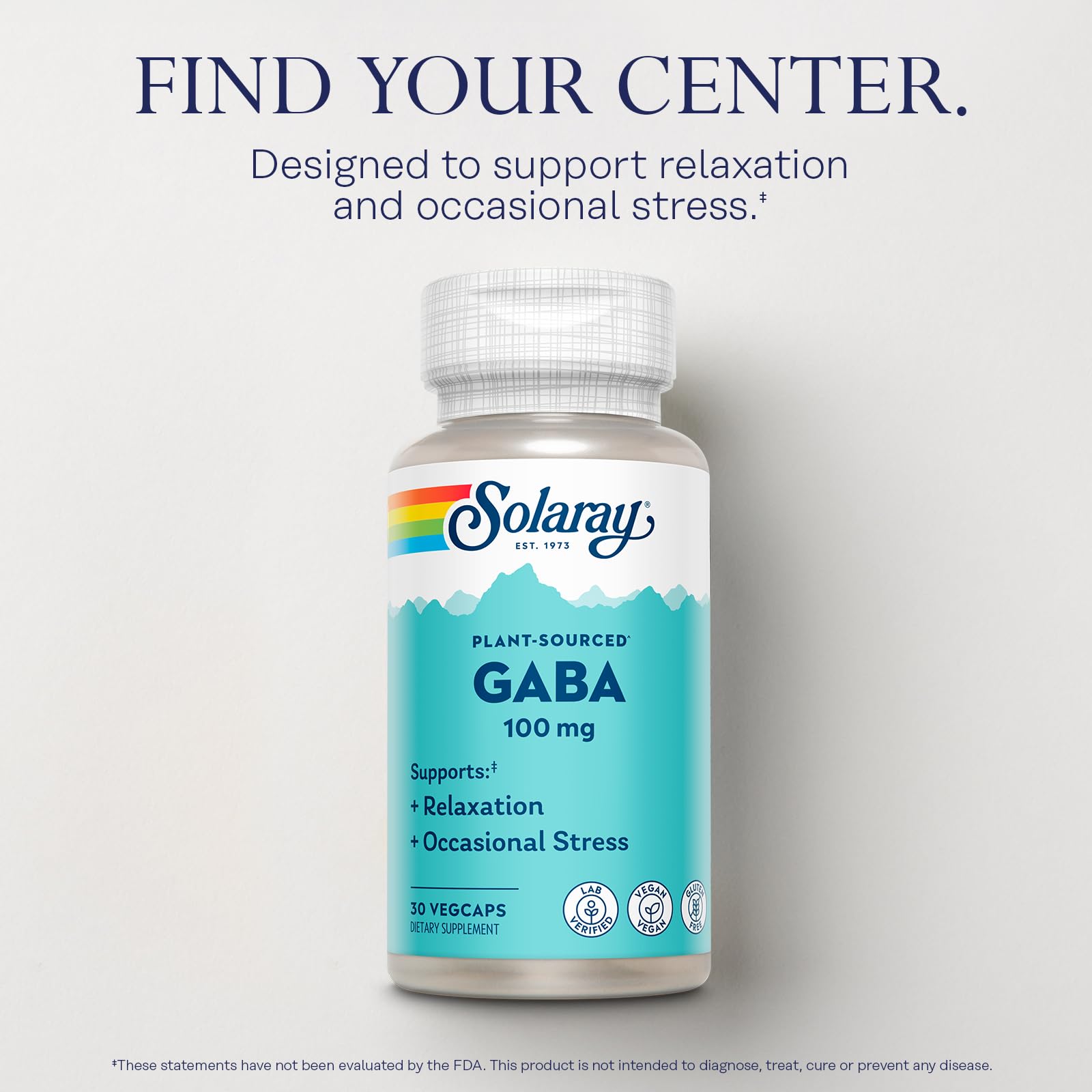 SOLARAY Plant-Sourced GABA 100 mg | Relaxation & Mood Support | Vegan & Gluten Free